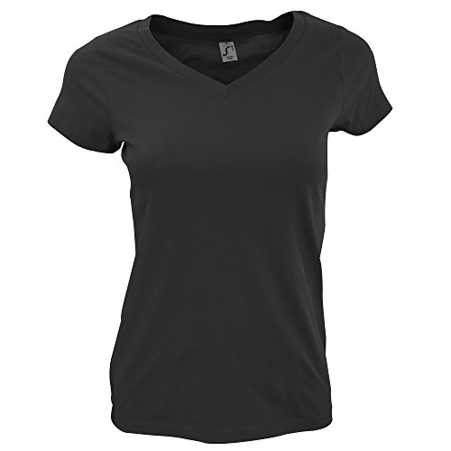SOLS - Camiseta de Manga Corta Modelo Moon con Cuello en Forma de V para Mujer (3XL) (Caqui)