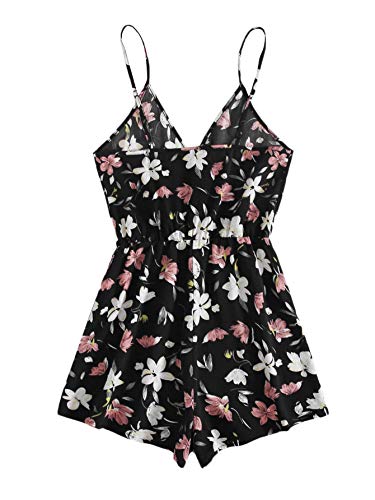 SOLY HUX Mono Corto de Tirantes con Estampado Floral para Mujer Floral Negro L
