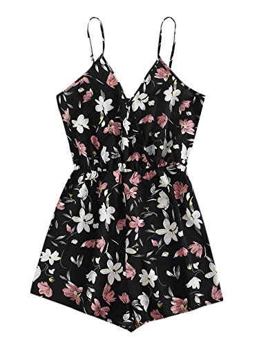SOLY HUX Mono Corto de Tirantes con Estampado Floral para Mujer Floral Negro L