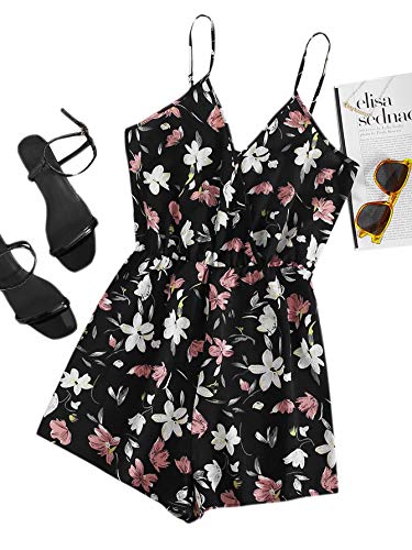 SOLY HUX Mono Corto de Tirantes con Estampado Floral para Mujer Floral Negro L