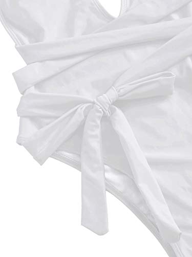 SOLY HUX Mujer Sexy Bañador Una Pieza Push Up de Cuello Profundo con Tiras Cruzadas Y Bikini Traje de Baño para Natacion Blanco M