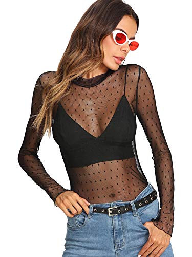 SOLY HUX Mujer Transparente Mangas Largas Camiseta Blusa Elegante Moda Oficina Casual