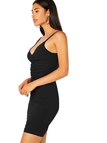 SOLY HUX Mujer Vestido Ajustado Corto Sin Mangas de Tirante Bajo Asimétrico Fruncido Lateral