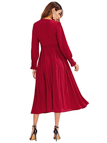 SOLY HUX Mujer Vestidos Manga Larga, Coctel Vestido, Fruncido Original Vestido. sólido Damas para Fiestas Diario