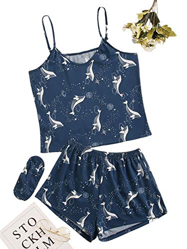 SOLY UX Pijama Mujer Estampada Conjunto de Pijamas Pantalones Sin Manga 2 Piezas