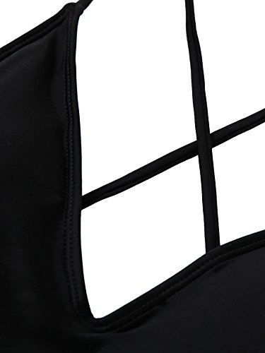 SOLYHUX Mujer Ropa de Baño Vestido de Playa Set Biquini una pieza Con Cuello En V Con Cordones Cruzados En La Espalda， Negro Tamaño M