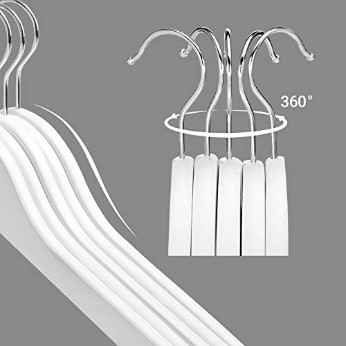 SONGMICS Paquete de 20 Perchas, Perchas de Madera Maciza, con Hombros Dentados, Antideslizantes, para Abrigos, Trajes, Chaquetas, Camisas, Gancho Giratorio de 360°, Blanco CRW003WT20