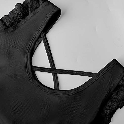 Soudittur Maillot de Ballet Niña Vestido de Danza Baile Tutú Leotardo Algodón Gimnasia Clásico Sin Mangas con Faldas de Encaje en Negro (10-11 Años)