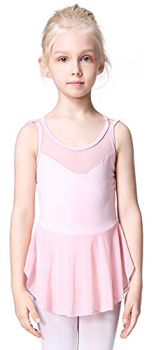 Soudittur Maillot de Danza Algodón Tutú Vestido de Ballet Gimnasia Leotardo Body Clásico Manga Corta para Niña (6-7 años, Rosa)