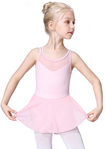 Soudittur Maillot de Danza Algodón Tutú Vestido de Ballet Gimnasia Leotardo Body Clásico Manga Corta para Niña (6-7 años, Rosa)