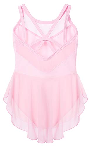 Soudittur Maillot de Danza Algodón Tutú Vestido de Ballet Gimnasia Leotardo Body Clásico Manga Corta para Niña (6-7 años, Rosa)
