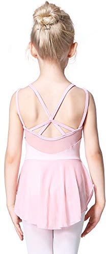 Soudittur Maillot de Danza Algodón Tutú Vestido de Ballet Gimnasia Leotardo Body Clásico Manga Corta para Niña (6-7 años, Rosa)