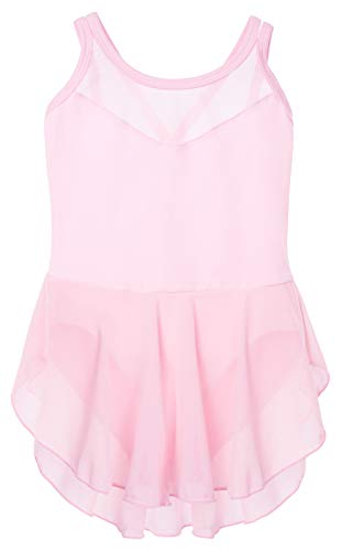 Soudittur Maillot de Danza Algodón Tutú Vestido de Ballet Gimnasia Leotardo Body Clásico Manga Corta para Niña (6-7 años, Rosa)