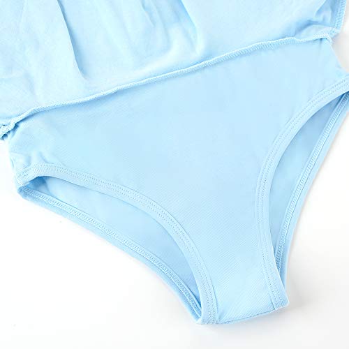 Soudittur Vestido Maillot de Ballet Danza Clásico para Niña Algodón Leotardo Gimnasia Body Manga Corta en Azul (4-5 Años)