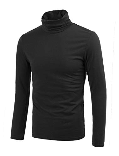 sourcing map Camiseta para Hombres De Mangas Largas Cuello De Cisne Ajuste Delgado Casual Negro 44