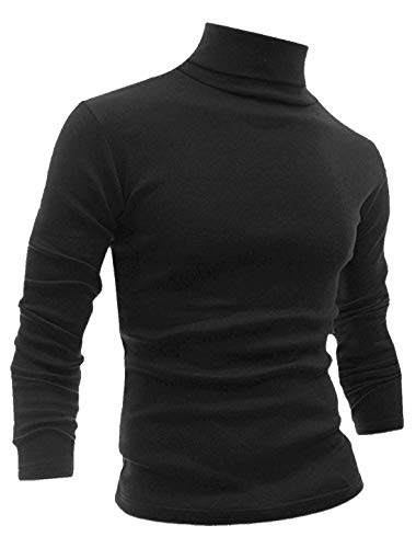 sourcing map Camiseta para Hombres De Mangas Largas Cuello De Cisne Ajuste Delgado Casual Negro 44