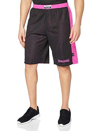 Spalding Essential Reversible P Shorts de Basquetball con Cinturilla Elástica y Logo, Hombre, Rosa (Black/Pink), XL