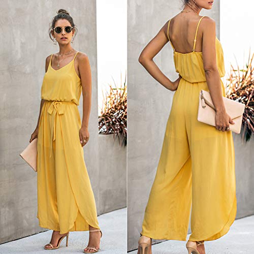 Spec4Y Mono largo para mujer, cuello en V, elegante, sin mangas, mono, mono amarillo L