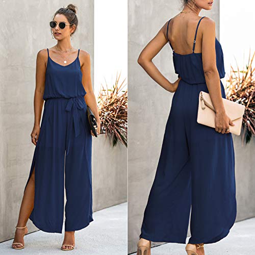 Spec4Y Mono largo para mujer, cuello en V, elegante, sin mangas, mono, mono azul marino XXL