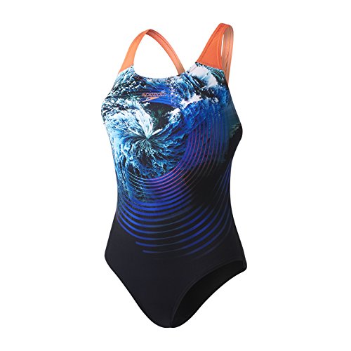 Speedo 8-06187C253 Bañador, Mujer, Multicolor (Negro/Turquoise/Siren Red), 28