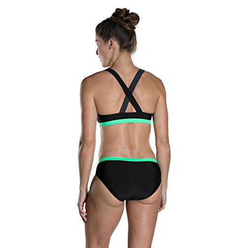 Speedo 811393C506_30 Bañador, Mujer, Negro/Gris Óxido/Verde Falso, 30