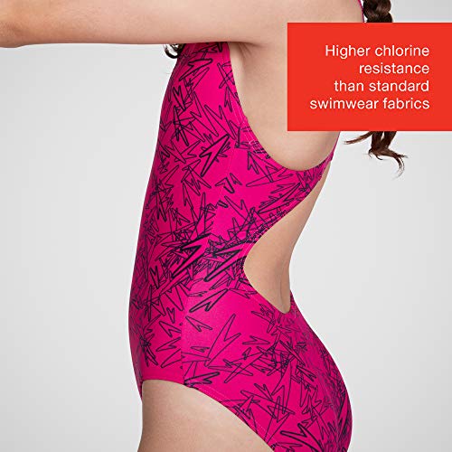Speedo Boom Allover Splashback Bañador, Niñas, Multicolor (Electric Pink/Black), 34 (15-16 Años)