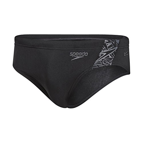 Speedo Boom Splice de 7 cm Bañador Tipo Slip, Hombre, Negro Boom/Gris Óxido, 34