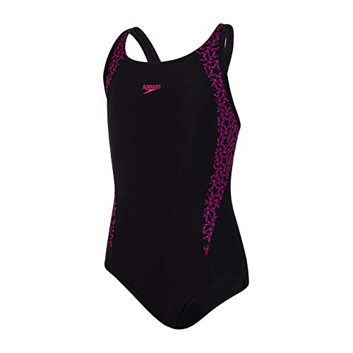 Speedo Boom Splice Muscleback Bañador Niña para Natación, Color Negra/Rosa eléctrico, Talla 11,12 Años