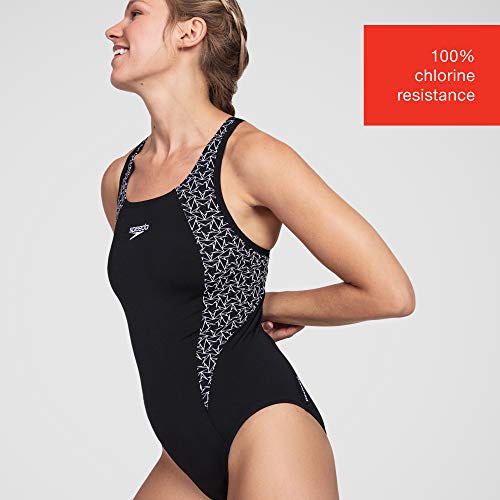 Speedo Boom Splice Muscleback Bañadores de Mujer para Natación, Color Negra/Blanca, Talla 40