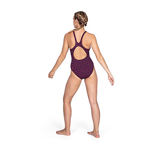 Speedo Boomstar Allover Muscleback Bañador de Mujer para Natación, Color Negra/Rosa, Talla 38