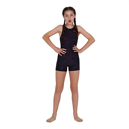 Speedo Boomstar Integral Traje De Baño Culote, Niñas, Negro/Rosa eléctrico, 13-14