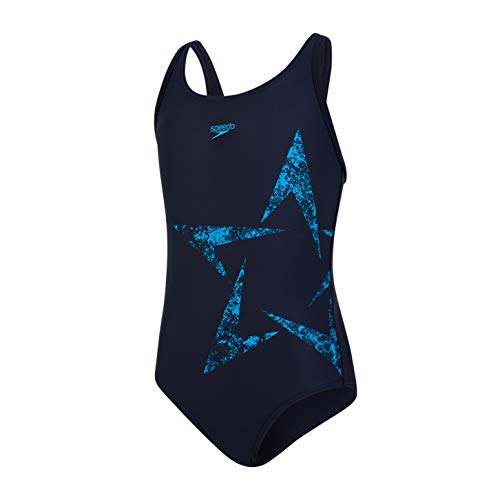 Speedo Boomstar Placement Flyback Swimsuit, Junior Girls, Azul Marino/Azul, 30 (11-12 años)