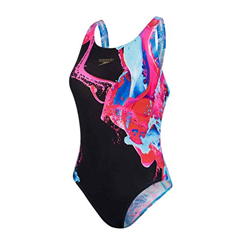 Speedo Colourflood Placement Digital Powerback Bañador, Mujer, Black/Electric Pink/Powder Blue/Beautiful, 42