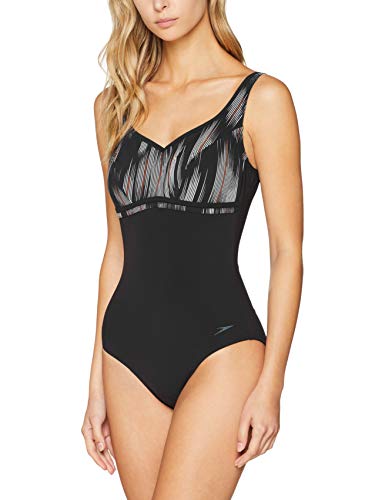 Speedo Contourluxe - Bañador para mujer, Mujer, 8104208810, Sculpture Black/White, talla 10/32 UK