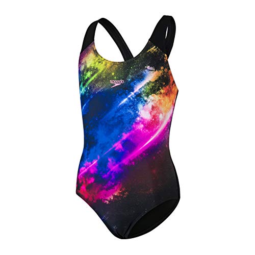 Speedo Digital Placement Splashback Swimsuit, Niñas, Multicolor (Black/Violet/Diva/Azelea Pink), 26 (7-8 Años)