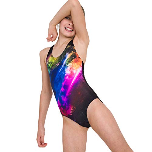 Speedo Digital Placement Splashback Swimsuit, Niñas, Multicolor (Black/Violet/Diva/Azelea Pink), 26 (7-8 Años)