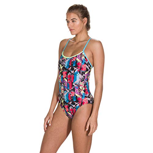 Speedo Dragonyang Crossback De Una Pieza Bañador, Mujer, Dragonyang/Black/Bright Z, 36 (ES 42)