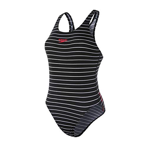 Speedo Endurance+ Printed Medalist Bañador, Adult Female, Rayas Negra/Blanco, 36 (ES 42)