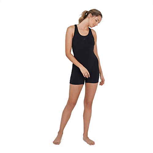 Speedo Essential Endurance + Legsuit Bañadores de Mujer para Natación, Color Negra/Gris, Talla 42