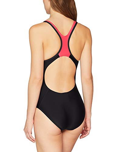 Speedo Fit Laneback Bañador, Mujer, Negro/Rojo psicodélico/Gris óxido, 38