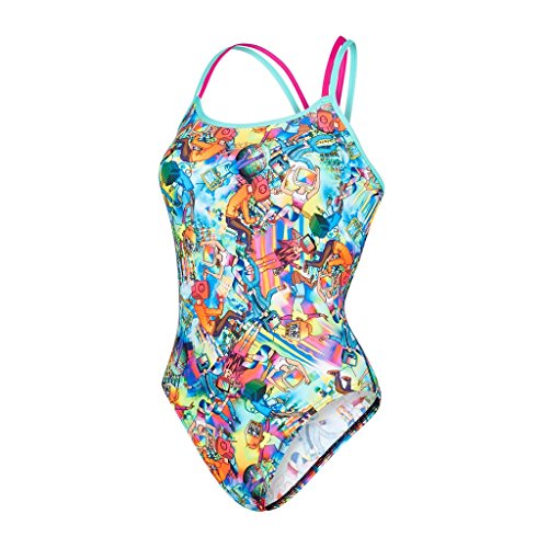 Speedo Glow Ball Double Crossback Bañador, niñas, Rosa (Electric Pink/Spearmint/Bondi), 32