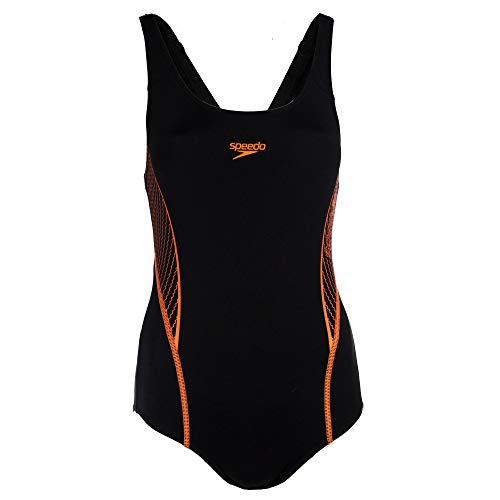 Speedo Graphic Placement Panel Muscleback - Bañador para mujer, color negro y naranja Negro Negro ( 44