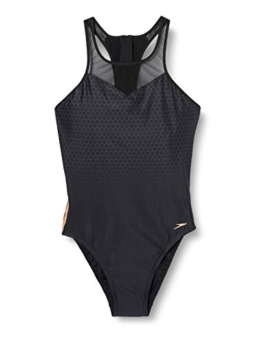 Speedo Hexagonal Mesh Panel Traje de Baño de Una Pieza, Mujer, Negro (Black), 36 (ES 42)
