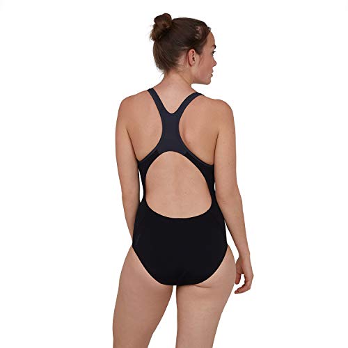 Speedo Laneback con Inserto Bañador, Mujer, Negro/Gris óxido, 13-14