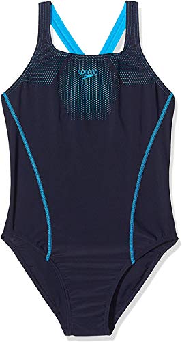 Speedo Medalist con Inserto Técnico Bañador, Mujer, Azul Marino/Agua auténtico, 36 (ES 42)