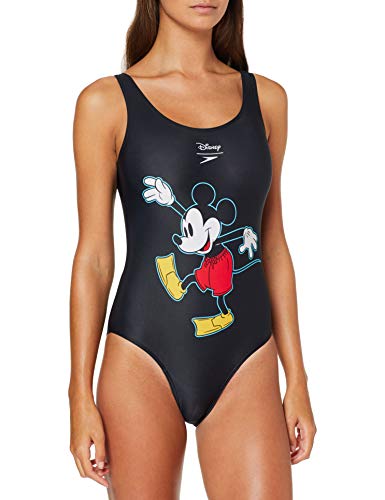 Speedo Mickey Placement con Espalda En U Bañador, Adult Female, Negra, 34 (ES 40)