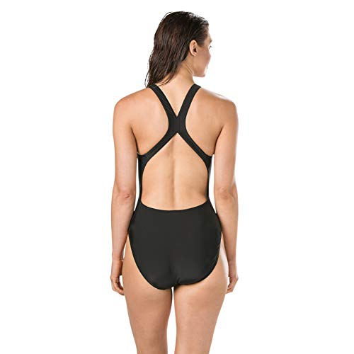 Speedo MirrorGlow Placement Powerback, Bañador Mujer, negro espejo brillante/azul croma/orquídea neón, 40
