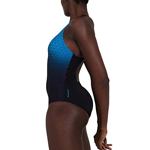 Speedo Placement Medalist Bañador, Mujer, Multicolor (Black/Pool/Violet/Fluo Yellow), 42