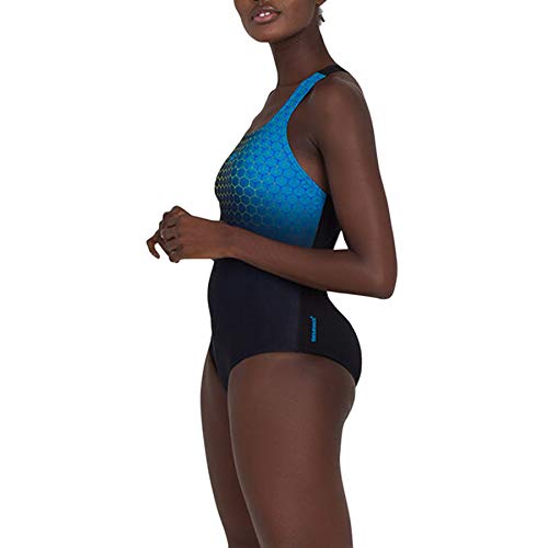 Speedo Placement Medalist Bañador, Mujer, Multicolor (Black/Pool/Violet/Fluo Yellow), 42