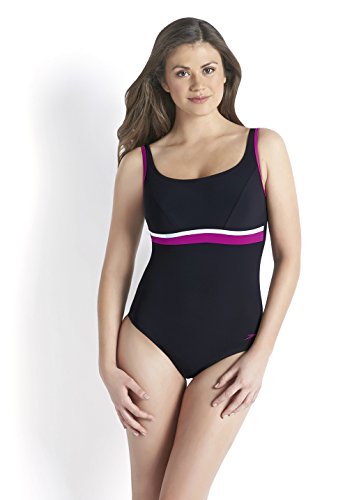 Speedo Sculpture Contour - Bañador de una pieza para mujer,color negro, blanco y morado, talla 34